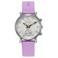 Close-up of quartz watch dial with crystal markers and purple silicone strap details. - Light Purple