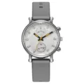 Stylish women quartz watch with grey silicone strap white rhinestone dial big face casual timepiece. - Gray