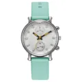 Close-up of women quartz watch dial with mint green silicone strap and rhinestones - Emerald Green