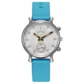 Reloj de cuarzo para mujer con correa de silicona azul, esfera blanca grande y brillantes de estrás. - Azul cielo