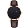 Minimalist mens quartz watch with brown leather strap rose gold case and black dial for daily wear - Rose Gold Blue Dial Brown Strap