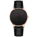 Stylish mens quartz watch with black dial, rose gold case and comfortable leather strap. - Rose Gold Red Dial Black Strap