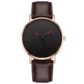 Herren minimalistische Quarzuhr mit schwarzem Zifferblatt und braunem Lederarmband. - Roségold rotes Zifferblatt braunes Armband