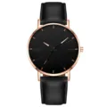 Minimalistische schwarze Quarzuhr mit Roségoldgehäuse und schwarzem Lederarmband für Herren. - Roségold braunes Zifferblatt schwarzes Armband