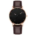 Herren Quarzarmbanduhr mit schwarzem Zifferblatt, Roségold Gehäuse und braunem Lederarmband. - Roségold braunes Zifferblatt braunes Armband