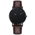 Schicke Herren Quarzuhr mit braunem Lederarmband und schwarzem Zifferblatt für Herren. - Schwarz-blaues Zifferblatt braunes Armband