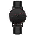 Schlichte Herren Quarzurhr mit schwarzem Zifferblatt roten Indizes und echtem Lederarmband - Schwarz-rotes Zifferblatt schwarzes Armband