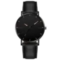 Minimalistische schwarze Herren Quarzarmbanduhr mit Lederarmband und roségoldenen Indizes. - Schwarz Braunes Zifferblatt Schwarzes Armband