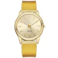 Minimalist gold quartz watch with mesh strap for women and men elegant fashion wrist watch - Gold