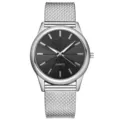 Fashion quartz watch with black dial and silver mesh metal strap for men and women detail. - Silver Black
