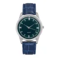 Heren quartz horloge met blauwe lederen band en donkere wijzerplaat voor zakenleven. - Zilveren Kast Blauwe Wijzerplaat Blauwe Band