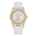 Heren quartz horloge met gouden kast en witte lederen band, stijlvol zakelijk polshorloge. - Gouden Kast Witte Wijzerplaat Witte Band