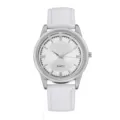 Heren wit lederen band quartz horloge zilveren wijzerplaat ronde kast casual business SKU - Zilveren Kast Witte Wijzerplaat Wit Band