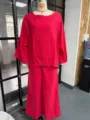 Comfortable cotton-linen blend batwing sleeve top and wide-leg pants set for women casual wear - S / Top And Bottom / Red