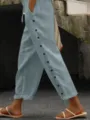 Dames casual linnen cropped broek met knopen aan de zijkant en trekkoord. Gedetailleerd. - S / Bottoms / Grijs
