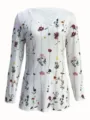 Women Casual V-Neck Cross Long Sleeve Floral Print T-Shirt Elegant Autumn Fashion Top - S / Photo 1