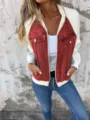 Women colorblock patchwork zip up jacket casual outerwear stylish fall winter apparel new - S / Burgundy