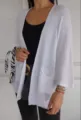 Stylish women white waffle knit cardigan with open front and three quarter sleeves casual outerwear top - S / White