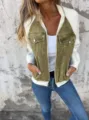 Damen Herbst Winter casual Patchwork Jacke Wollmischung Reißverschluss tägliche Oberbekleidung. - Khaki