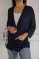 Damen Waffelstrick offene Casual Cardigan mit 3/4 Ärmeln und praktischen Seitentaschen. - Marineblau