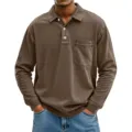 Herren Langarm einfarbig Polohemd Detail mit Brusttasche und klassischem Reverskragen Stil. - Kaffeebraun