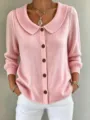 Women pink knit cardigan sweater with peter pan collar and buttons for autumn winter fashion. - S / Tops / Pink