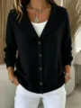 Women's Solid Color Knit Cardigan Sweater With Shawl Collar And Button Down Design - Black