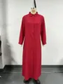 Red long sleeve shirt dress for women casual button down midi dresses spring autumn daily wear - Photo 1