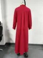Back view detail of a solid red long sleeve shirt dress, elegant casual style wear. - Photo 2