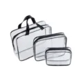 Clear toiletry bag cosmetic storage bag waterproof PVC makeup pouch travel set of 3 black trim. - L / Clear