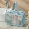 Grande borsa da viaggio blu per articoli da toeletta con finestra trasparente, borsa cosmetica. - Borsa W Doppio Strato / Taglia L / Blu