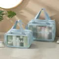 Große transparente Kulturtasche für Reisen, wasserdichter Kosmetikorganizer für Fitness. - L / Blau