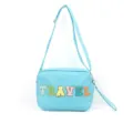Light blue crossbody shoulder bag with colorful glitter letters TRAVEL for women daily use. - Light Blue