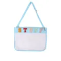 Sac de document TPU transparent bleu clair avec lettres en feutre coloré et bandoulière. - Bleu clair