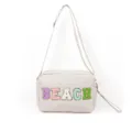 Beige Crossbody Bag with Colorful BEACH Letters Chenille Patch Casual Women Shoulder Bag - Off White