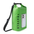 Green waterproof dry bag with transparent touch screen window and adjustable shoulder strap. - L / Green