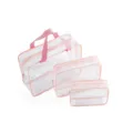 Transparent PVC cosmetic bag set with pink trim, versatile clear toiletry organizer bag. - S / Pink