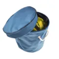 Blue fabric toy storage bucket with lid and rope handles, ideal for kids room organization. - Blue Gold