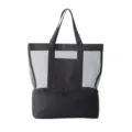 Large black mesh beach bag with bottom insulated cooler compartment, tote shoulder bag. - Black
