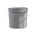 Grey fabric toy storage bucket with lid and white rope handles for home organization. - Gray