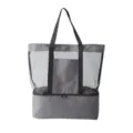 Grey mesh beach tote bag with insulated bottom cooler compartment for outdoor travel fitness. - Gray