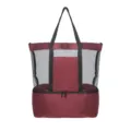 Large mesh beach bag with bottom cooler compartment, maroon and black tote shoulder bag. - Burgundy