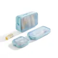 Set di 3 trousse da viaggio in rete per cosmetici, borse per trucchi traspiranti. - Taglia S / Celeste Senza Logo