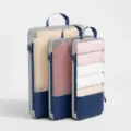 Set di 3 cubi da imballaggio da viaggio compressione valigia organizzatore manico - Blu navy