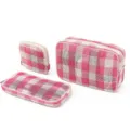 Rosa karo-netto kosmetiktasche 3er-set, atmungsaktiver reise-make-up- und kulturbeutel-organizer. - S / Rosarot Karo