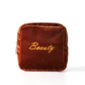 Brown velvet square sanitary napkin pouch, portable cosmetic organizer bag for women. - Burgundy