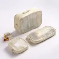 Set borsa trucco da viaggio beige trousse cosmetica rete trasparente organizer 3pz - Taglia S / Beige Senza Logo