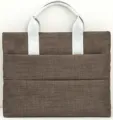 Malette d'ordinateur en toile marron avec poignees blanches et poches multiples travail. - Café Horizontal
