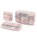 Set de bolsas cosméticas de malla rosa a cuadros organizador de viaje portátil 3pcs - S / Gingham Rosa