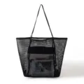 Schwarze Netztasche, atmungsaktive Strandtasche, große lässige Schulter-Shopping-Tasche. - Schwarz